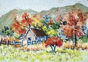 Original ACEO Painting Countryside Landscape Miniature Art Card C11 - Picture 1 of 1