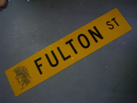 Vintage ORIGINAL FULTON ST STREET SIGN 42" X 9" BLACK LETTERING ON YELLOW Cover