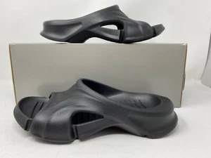$375 Women's Balenciaga Logo Pool Slides Flat Sandals Slippers Black US 8 38 EU - Picture 1 of 11