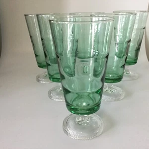 Vintage glassware x 6 green water dessert glasses 13.5 Tall, Pedestal scalloped - Picture 1 of 8
