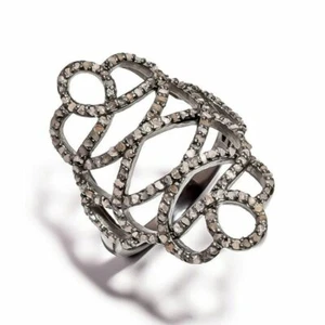 Pave Diamond Designer Ring 925 Sterling Silver Sophisticated Diamond Ring Gift. - Picture 1 of 12