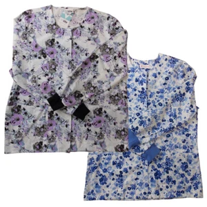Womens Nurse Scrub Tops White Floral Medical Uniform Long Sleeve 2-Pc Set Size M - Picture 1 of 5