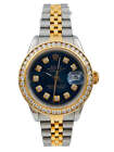 Rolex 26mm DateJust 18K Gold Wristwatch w/ Royal Blue Diamond Dial & Bezel.