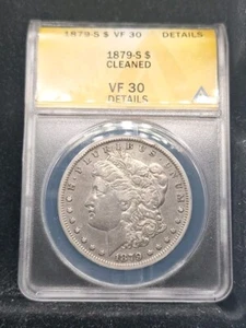1879 S US MORGAN SILVER DOLLAR ANACS GRADED VF-30 CLEANED NO RESERVE AUCTION  - Picture 1 of 4