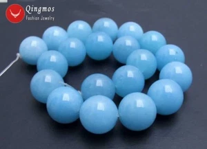 18mm Round Natural Sky Blue Jade Loose Beads for Jewelry Making Strand 15'' L745 - Picture 1 of 16