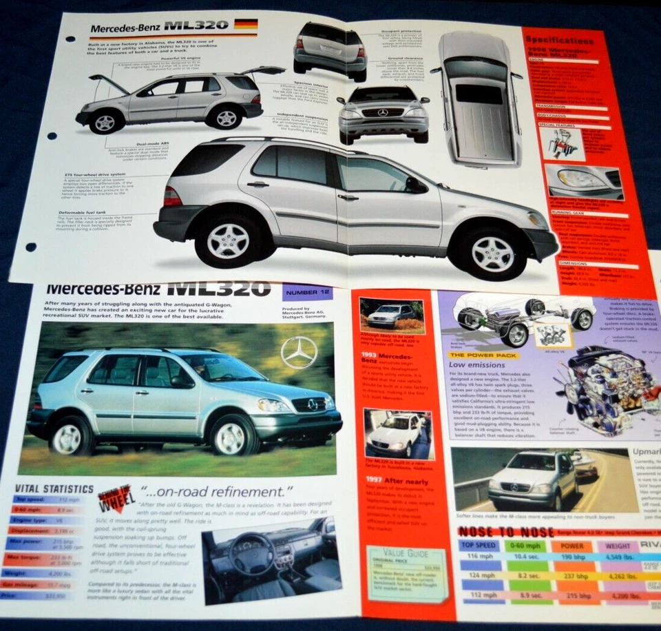 2 1998 Mercedes Benz ML320 Specs Info Poster Original Brochure Ad Print 98 - Image 1 of 1