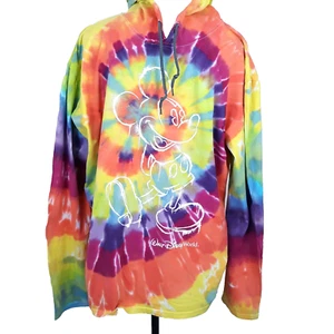 Disney Parks Hoodie Long Sleeve Top Adult Size XXL Mickey Multicolor Tie Dye - Picture 1 of 10