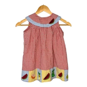Vintage Who's That Girl Red Gingham Dress Fruit Applique Sleeveless Summer 4T - Picture 1 of 8