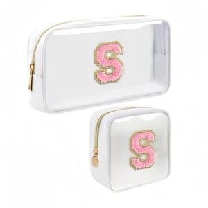 Cosmetic Travel Bag, 2-Piece Set Women's Personalized Initials Transparent Co... - Picture 1 of 3
