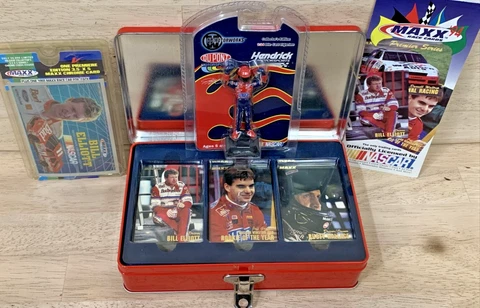 NASCAR LOT Bill Elliot Jeff Gordan Cards Action Figure Metal Case Car Racing Cover