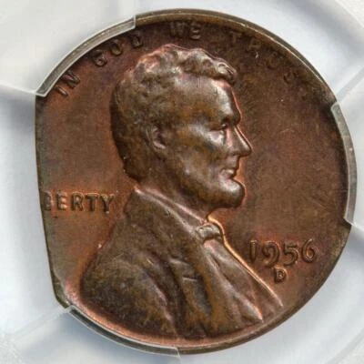 1956 D PCGS MS63 10% Straight Clip Wheat Cent Mint Error Rare This Big - Image 1 of 4