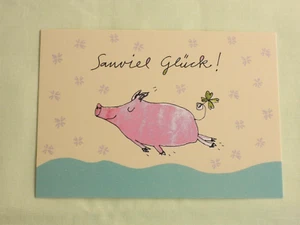 1x Postkarten Geburtstag Sauviel Glück Lustig Ferkel gezeichnet - Picture 1 of 2