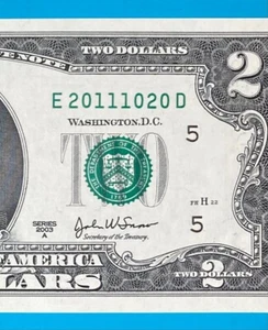 2011 October 20 : E 20111020 D BIRTHDAY Note $2 Two Dollar Bill *UNC* - Picture 1 of 3