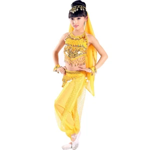 Little Girls' Sequins Coins Dress Latin Dress Belly Dance Dresses 130cm Yellow - Picture 1 of 2