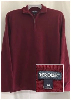 Size XXL CHEROKEE Men’s Long Sleeve 1/4 Zip Cotton Burgundy Pullover Sweater 2XL - Image 1 of 4