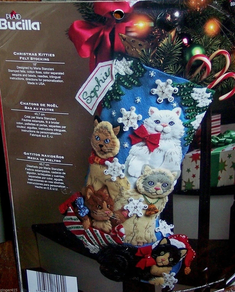 Bucilla Felt Applique Holiday Stocking Kit Christmas Kitties Cat Kitten 86060 18