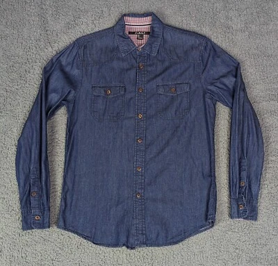 21 Hombres Cambray Manga Larga Denim Jean Camisa Abotonada Para Hombre Talla S Pequeña Para Siempre Foto 1 de 4