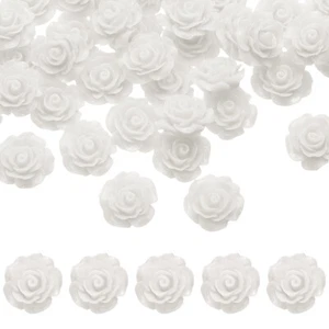 50 Pcs White Resin Rose Flower Beads, 20mm Flatback Flower Charm - Picture 1 of 7