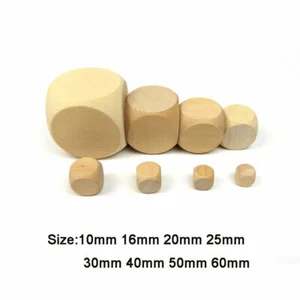Wooden Blank Dice Cube Plain Unpainted Six Sided 10mm 16 20 25 30 40 50 60mm - Picture 1 of 1