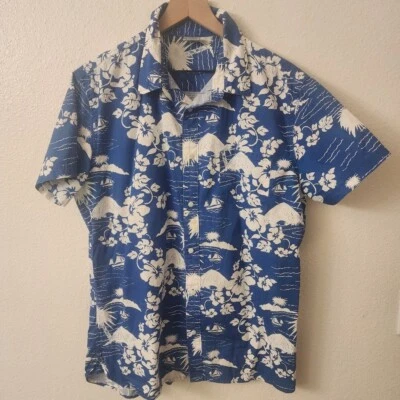 Camisa Hang Ten Hawaiian Vibes 100 % Algodón Informal Azul Floral Palma Para Hombres XL Foto 1 de 4