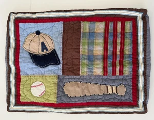 Pottery Barn Kids Baseball Quilted Pillow Sham Standard Hat Bat Ball - Picture 1 of 6