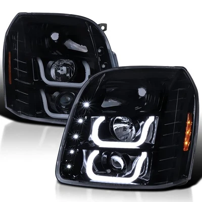 Black Smoke Fit 2007-2014 GMC Yukon Denali LED Tube Projector Headlights 07-14 Foto 1 de 4