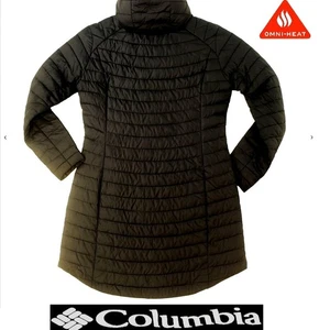 Columbia Omni-Heat Giacca Puffer con Cappuccio Donna L Nero Cappotto Lungo Termico - Foto 1 di 15
