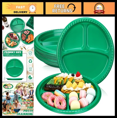 50 piezas platos de plástico divididos de alta resistencia de 10" - vajilla redonda de 3 compartimentos para Foto 1 de 4