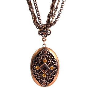 1928 Jewelery Co Kupfer Strass Bild Medaillon Halskette viktorianisch neu ohne Etikett Vintage - Bild 1 von 11