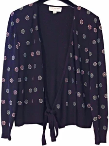 ST. JOHN EVENING Sz 14 WRAP KNIT CARDIGAN Black w Multi-Color RHINESTONE - Picture 1 of 5