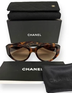 Chanel Sunglasses ch5492A 1295/S9 Brown Tortoise Polarized Gold CC w/case NWT - Picture 1 of 10
