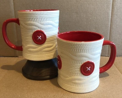 Temptations Cozy Cable Knit Button Mugs Set Of 2 Red & White - Image 1 of 4