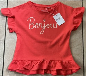 Outfit Kids Ruffle T-Shirt Girls Top Bonjjour Cotton 3-4 Years BNWT Coral Red - Picture 1 of 6