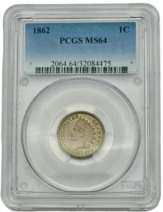 1862 Indian Head Cent, PCGS MS64, Bürgerkriegszeit, frühe Bronzeausgabe - Bild 1 von 4