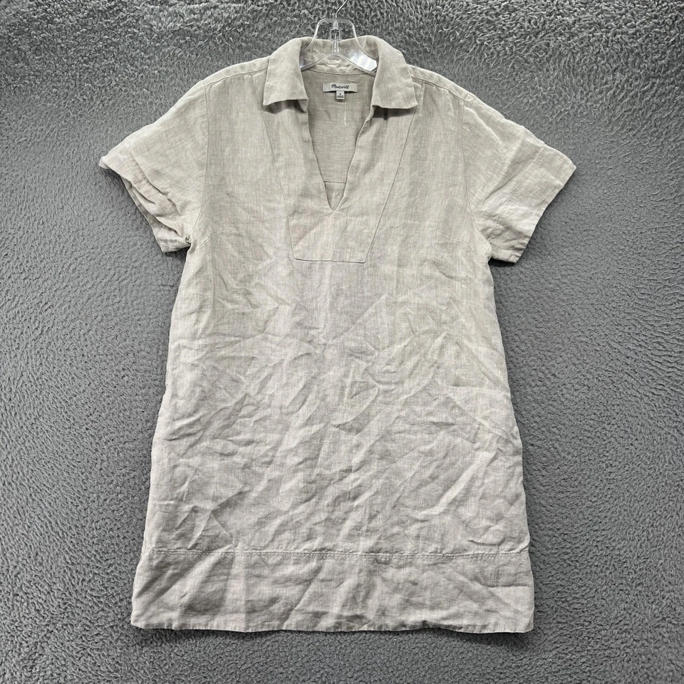 Madewell Dress Womens Medium Linen Collared Short Sleeve V Neck Casual Boho - Image 1 of 4