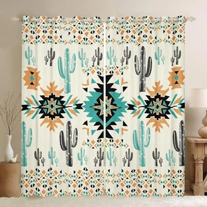 Cortinas aztecas verdes del suroeste cortinas geométricas para ventanas (2 paneles, 38 x 54... - Imagen 1 de 7