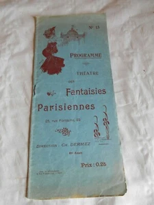 Vintage Programme Theatre Des Fantaisies Parisiennes 1905 - Picture 1 of 5