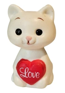Russ Berrie Miniature Figurine Valentine Cat Off White Love Heart 1980s 1.5" Vtg - Bild 1 von 7