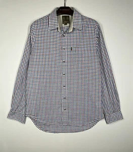 MUSTO Mens Long Sleeve Shirt | 100% Cotton | Gingham Check | Red Blue | 15.5 - Picture 1 of 14