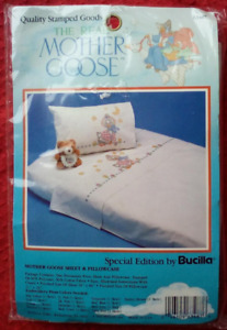 NEW SPECIAL EDITION BUCILLA MOTHER GOOSE SHEET & PILLOW CASE XSTITCH KIT USA