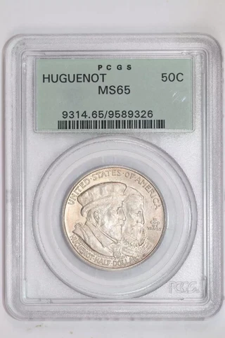 1924 HUGUENOT SILVER COMMEMORATIVE HALF DOLLAR PCGS MS65 OGH Cover