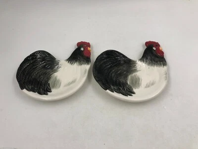 Cracker Barrel Ceramic 6in Black & White Rooster Plate Set AA01B50022 - Image 1 of 4