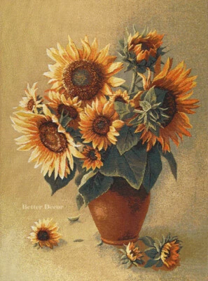 TAPIZ TEJIDO JACQUARD PARED GIRASOLES IMAGEN DECORACIÓN FLORAL EUROPEA Foto 1 de 2