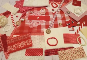 Rot Creme Weiß Slow Stitch Kit Mixed Media Vintage Stoff Achtsam Junk Journal - Bild 1 von 9
