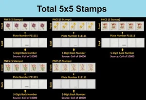 US 5902-5906 Flowers #on# PNC5 5d back # set 5 MNH 2024 - Picture 1 of 6