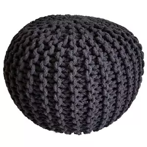 Knitted Ottoman Pouf Seat Pouf Seat Puff Chunky Knit Pouf Anthracite Ø 45cm - Picture 1 of 10