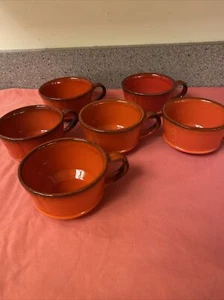 6 Vtg Metlox Poppytrail Red/Orange Rooster Coffee Cups Mugs Set Rivet - Picture 1 of 11