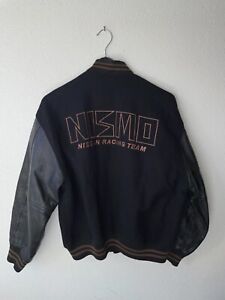Nismo Old Logo Leather Sleeve Baseball Bomber Jacket Rare 90s R32 R33 GTR HKS 