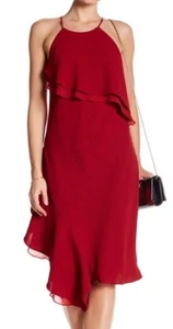 Laundry ~ Red Diagonal Ruffle Hem Halter Neck Cross Strap Party Dress 6 NEW $195 - Picture 1 of 8