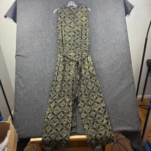 Soft Surroundings Bali Jumpsuit Women's Small Black Beige Geometric Full Length - Picture 1 of 11